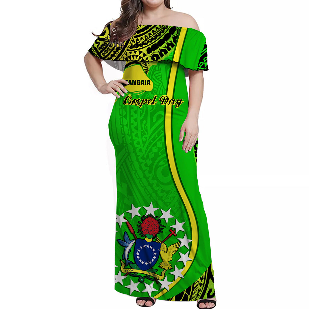 Personalised Cook Islands Matching Hawaiian Shirt and Dress June 15 Mangaia Gospel Day Green LT14 No Shirt Green - Polynesian Pride
