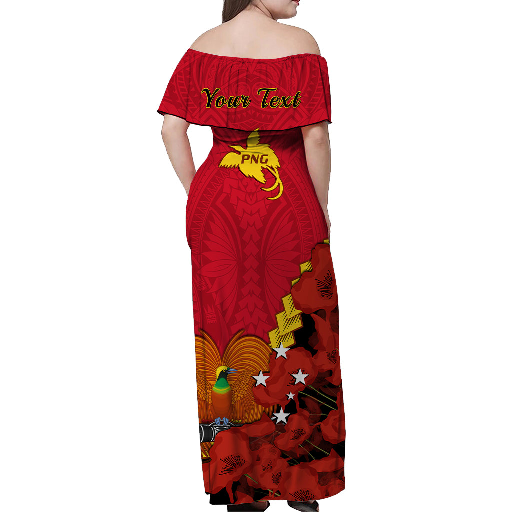 Personalised Remembrance Day PNG Off Shoulder Long Dress Papua New Guinea We Will Remember Them LT14 - Polynesian Pride