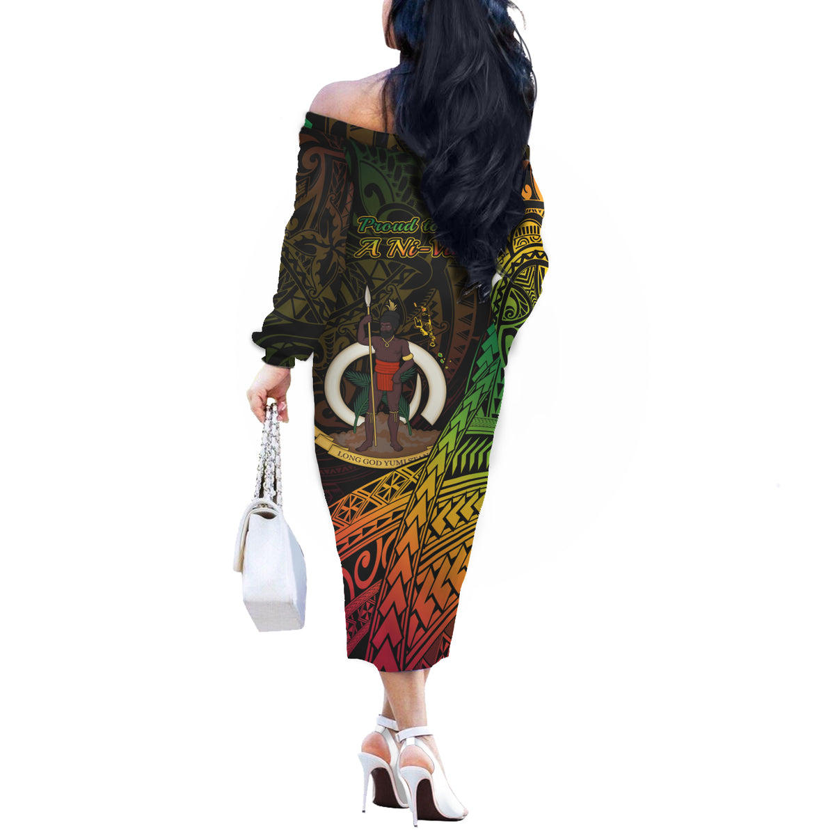 Vanuatu Off Shoulder Long Sleeves Dress Proud To Be A Ni-Van LT14 - Polynesian Pride