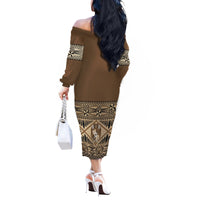 Personalised Tonga Independence Day Off Shoulder Long Sleeves Body Dress Ngatu Tapa Style LT7 - Polynesian Pride