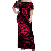 Polynesian Pride Guam With Polynesian Tribal Tattoo and Coat of Arms Off Shoulder Long Dress Pink Version LT9 - Polynesian Pride