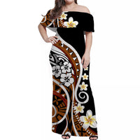 Plumeria Polynesian Off Shoulder Long Dress Trending Brown LT6 Women brown - Polynesian Pride