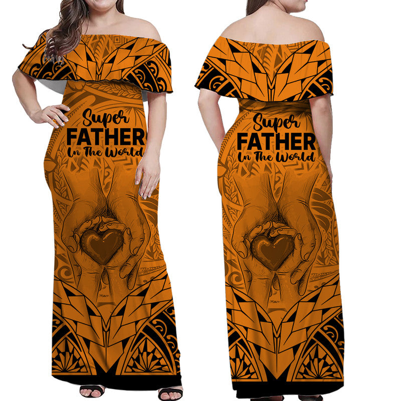 Polynesian Father's Day Gift For Dad Matching Dress and Hawaiian Shirt Super Father In The World Gold Polynesian Pattern LT9 - Polynesian Pride