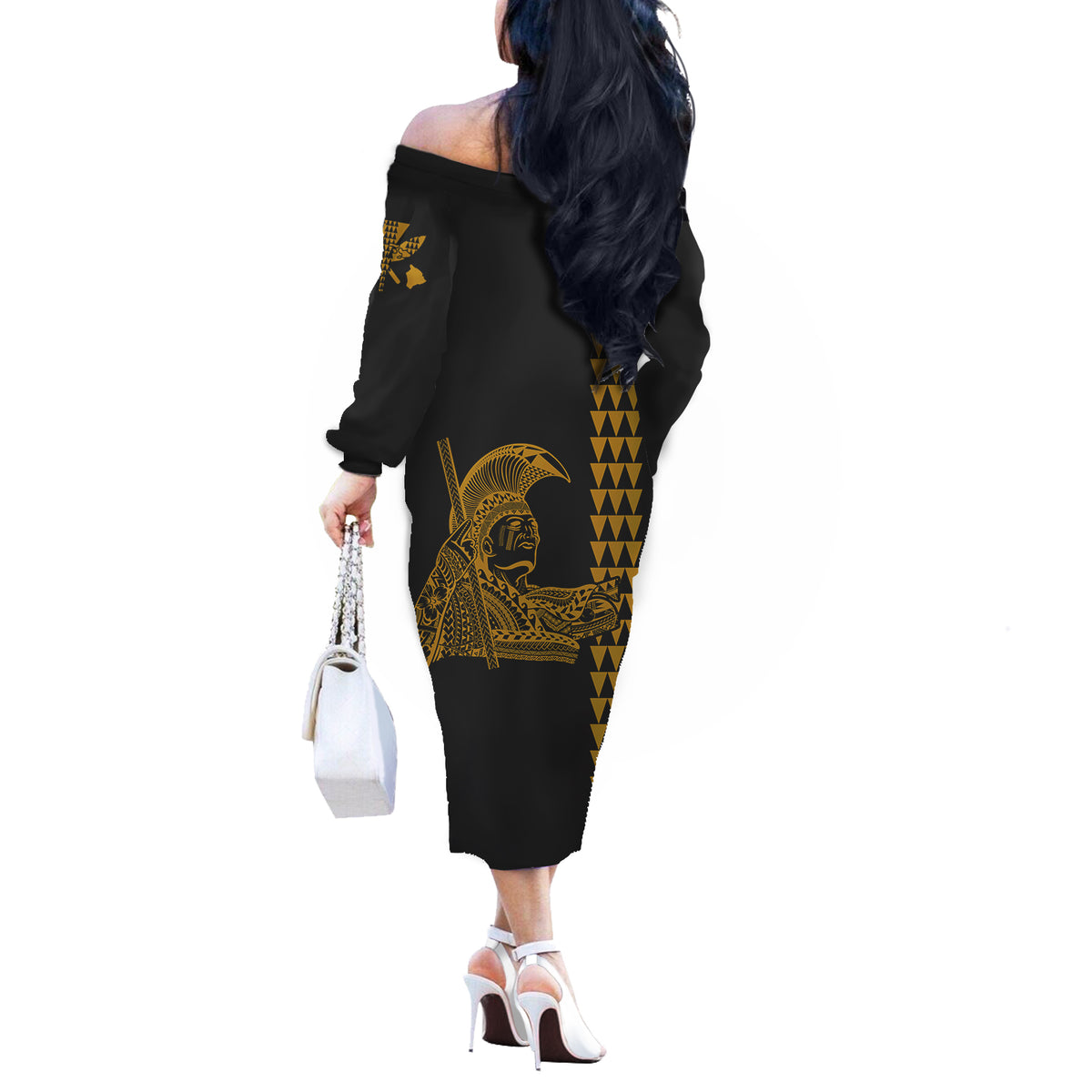 Hawaii Couples Matching Outfits Combo Long Sleeve Dress Kamehameha Day - Gold LT6 - Polynesian Pride