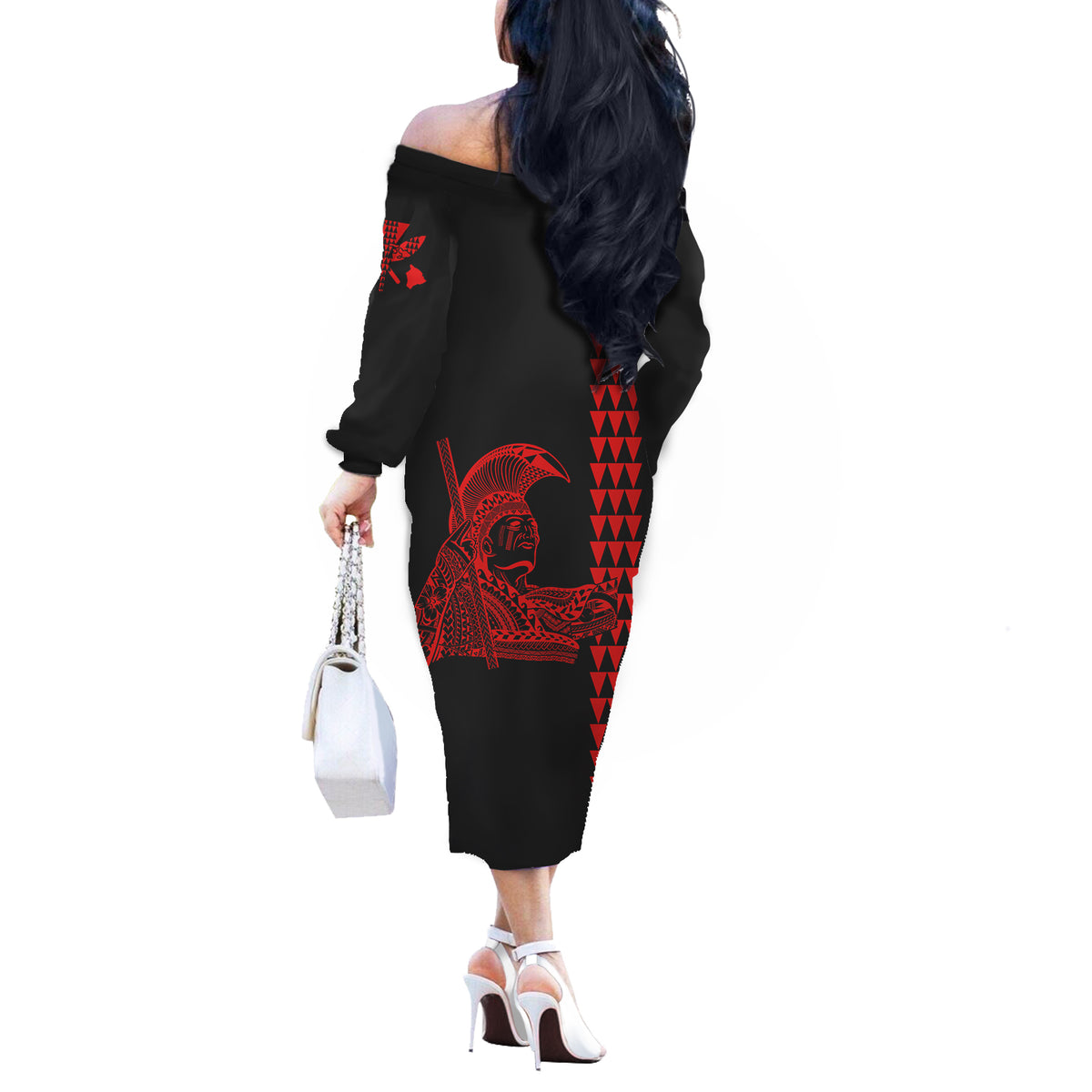 Hawaii Couples Matching Outfits Combo Long Sleeve Dress Kamehameha Day - Red LT6 - Polynesian Pride