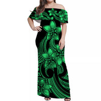 Polynesian Matching Outfit For Family - Plumeria Flowers Long Dress Hawaiian Shirt Polynesian Tribal Green Vibe LT9 - Polynesian Pride