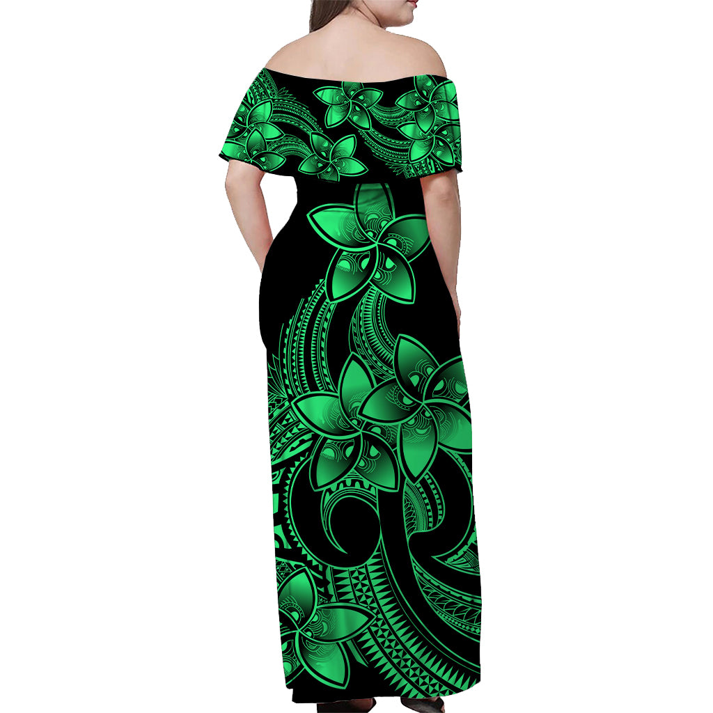 Polynesian Matching Outfit For Family - Plumeria Flowers Long Dress Hawaiian Shirt Polynesian Tribal Green Vibe LT9 - Polynesian Pride