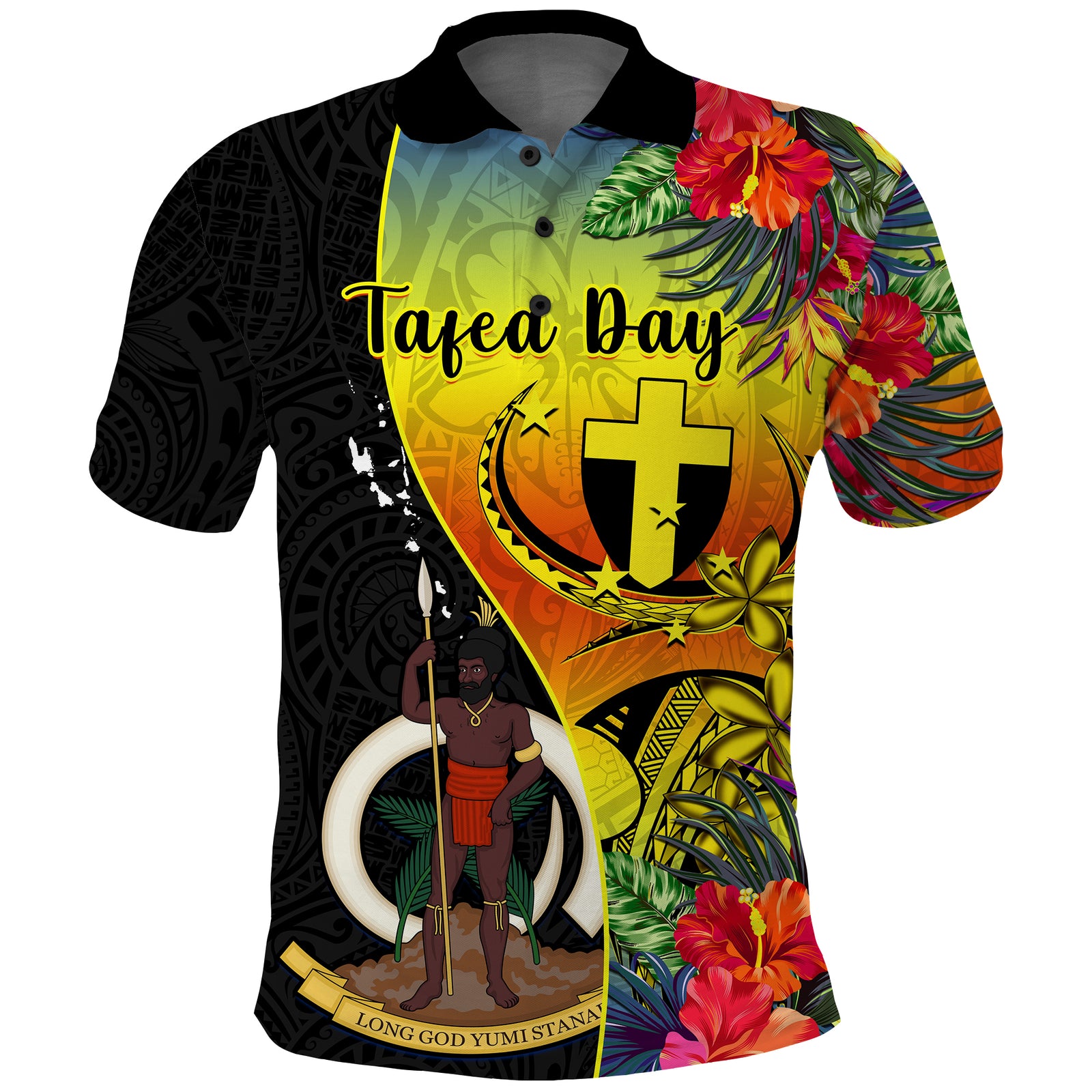 Vanuatu Tafea Day Polo Shirt 2023 Coat Of Arms With Flag Style LT14 Black - Polynesian Pride