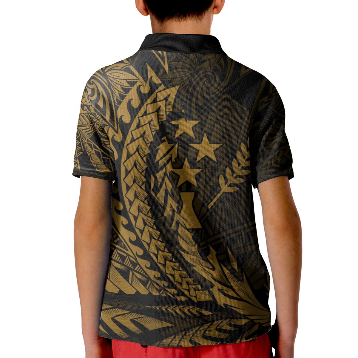 Kosrae State Polo KID Shirt - Gold Wings Style RLT7 - Polynesian Pride