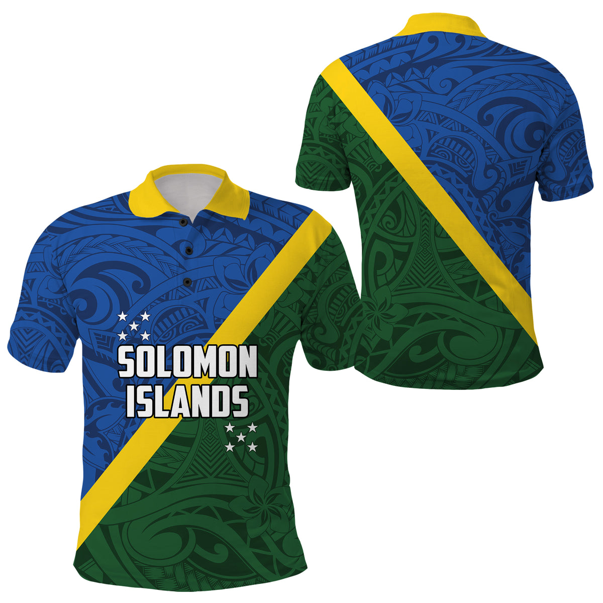 Solomon Islands Polynesian Tribal Flag Style Polo Shirt LT03