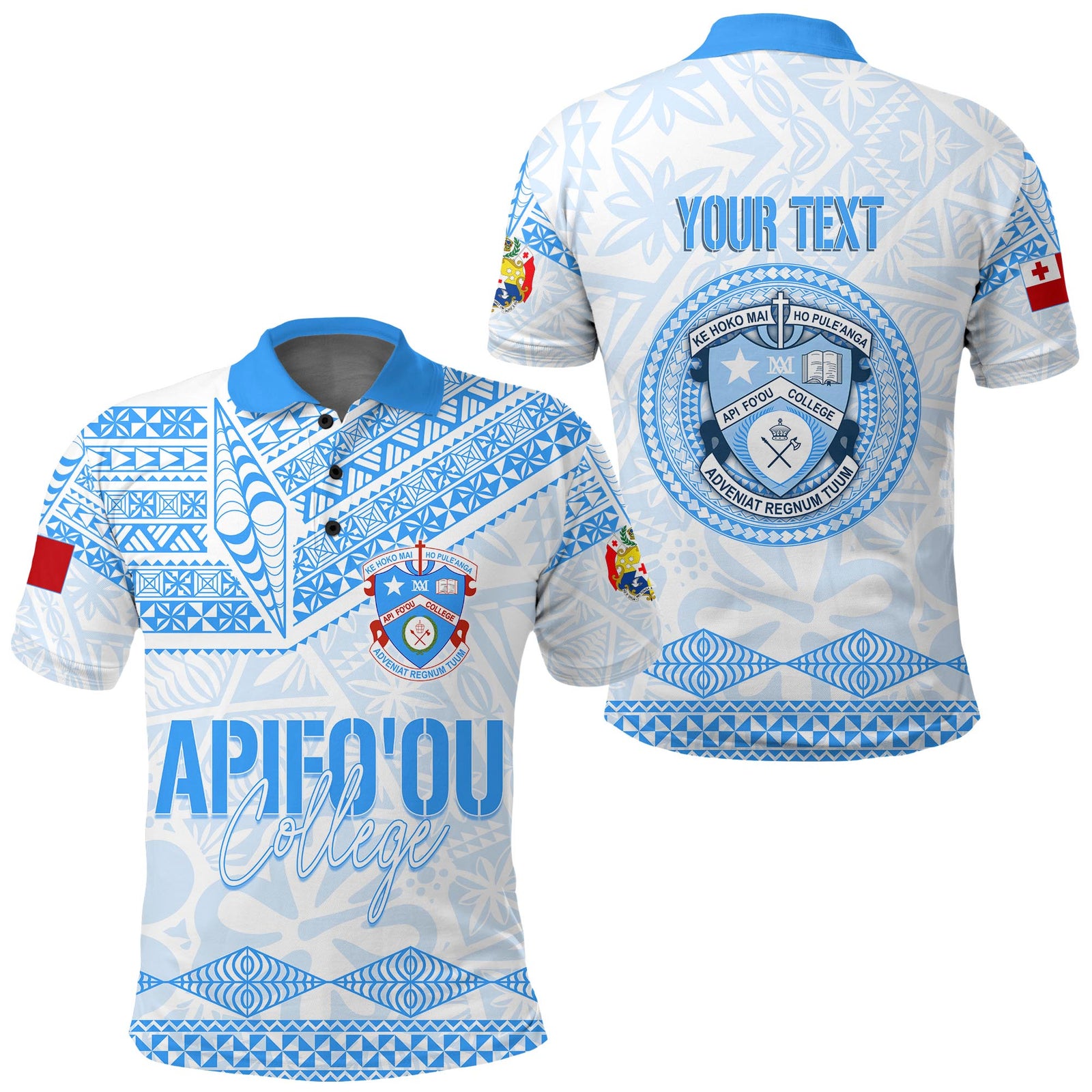 Custom Tonga Apifoou College Polo Shirt White LT7 White - Polynesian Pride