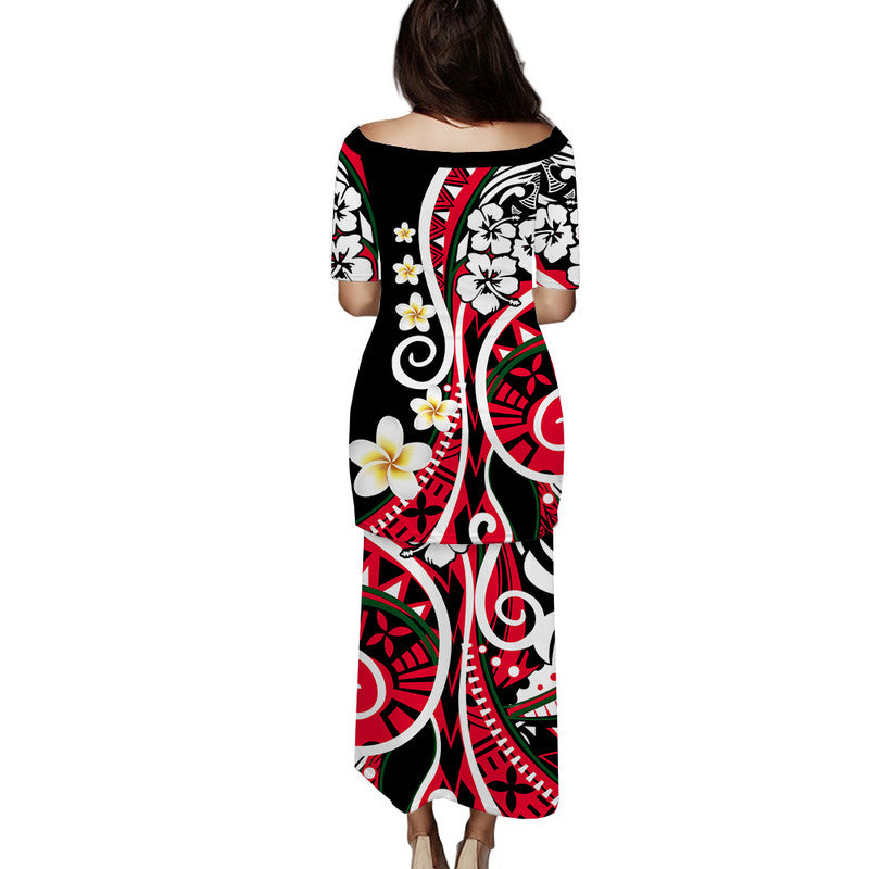 Plumeria Polynesian Puletasi Dress Trending Red LT6 - Polynesian Pride