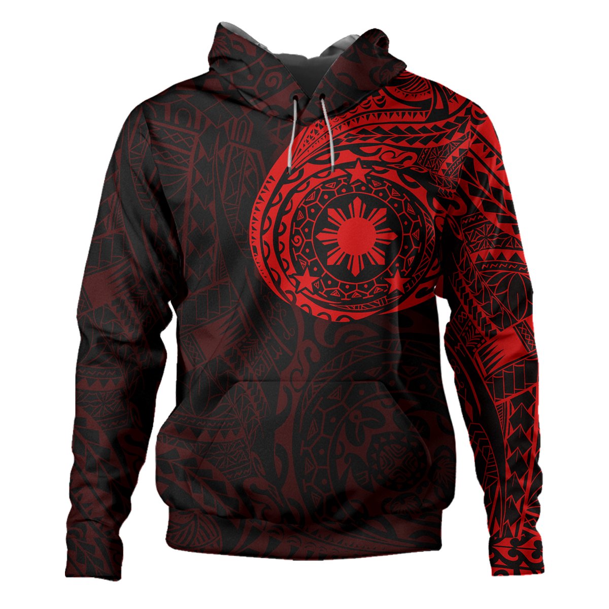 Philippines Polynesian Tattoo Style Hoodie Multicolor Pullover Hoodie Red - Polynesian Pride