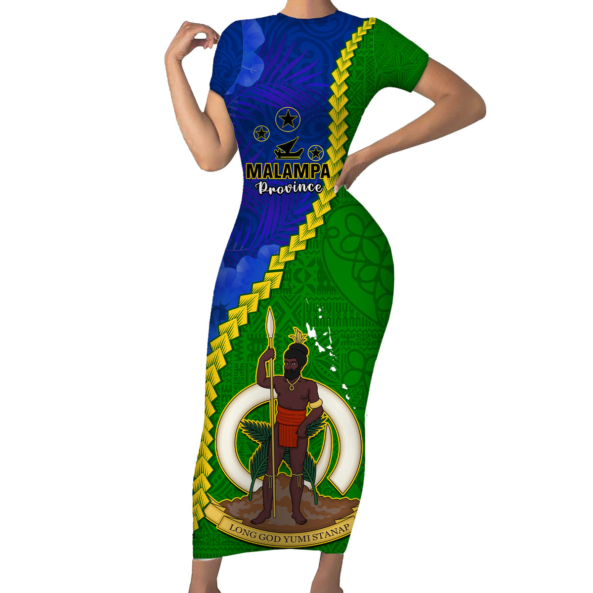 Matching Outfits For Couples Vanuatu Malampa Province Combo Bodycon Dress And Hawaii Shirt Turtle Sand Drawing Unique Tapa LT14 No Shirt Green - Polynesian Pride