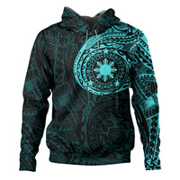 Philippines Polynesian Tattoo Style Hoodie Multicolor Pullover Hoodie Cyan - Polynesian Pride