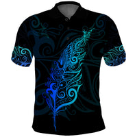New Zealand Maori Polo Shirt - Light Silver Fern Blue