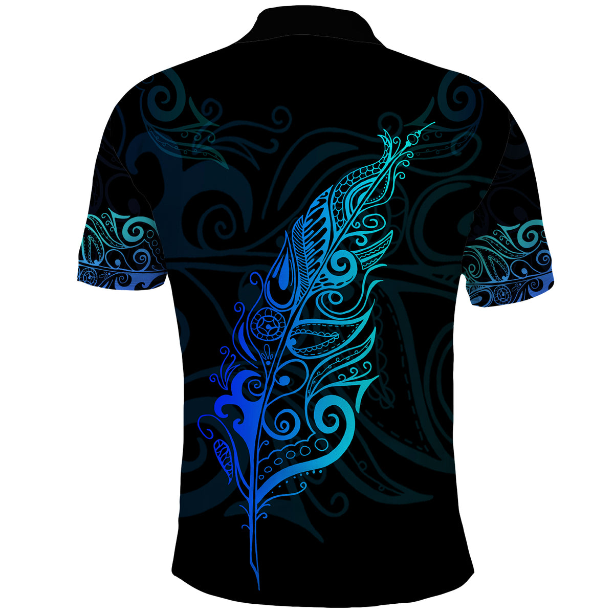 New Zealand Maori Polo Shirt - Light Silver Fern Blue
