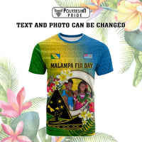 Custom Photo Malampa Fiji Day T Shirt Together We Grow Coat Of Arms Tropical Flowers CTM14 - Polynesian Pride