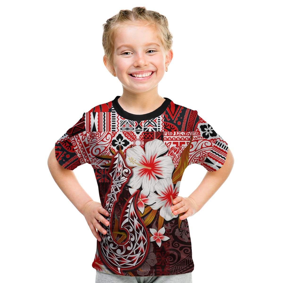 (Custom Personalised) Hawaii Fish Hook T Shirt Kid Red Style LT6 Youth XL Size14 - Polynesian Pride
