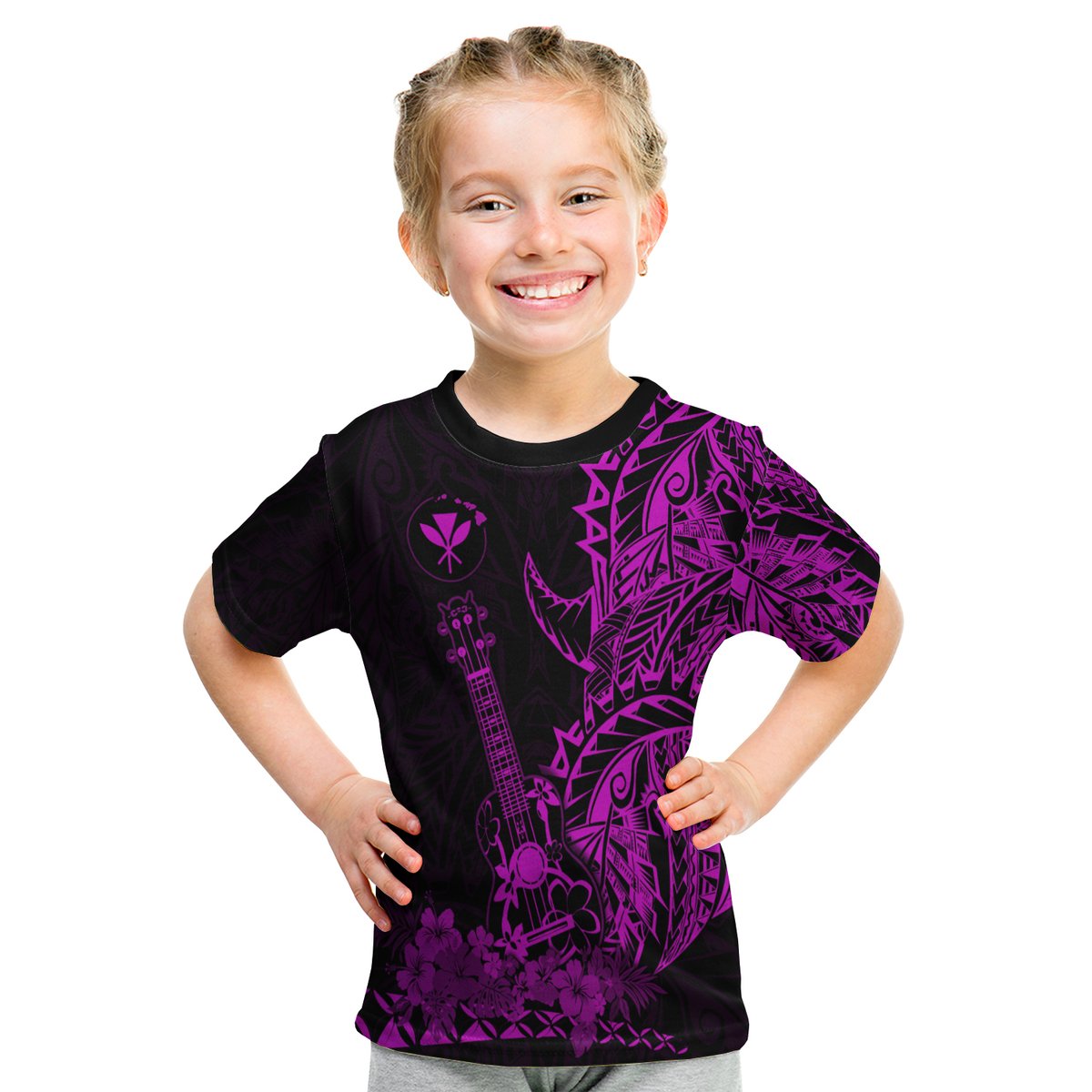 Hawaii Polynesian T Shirt Kid Ukulele Purple LT13 Youth XL Size14 - Polynesian Pride