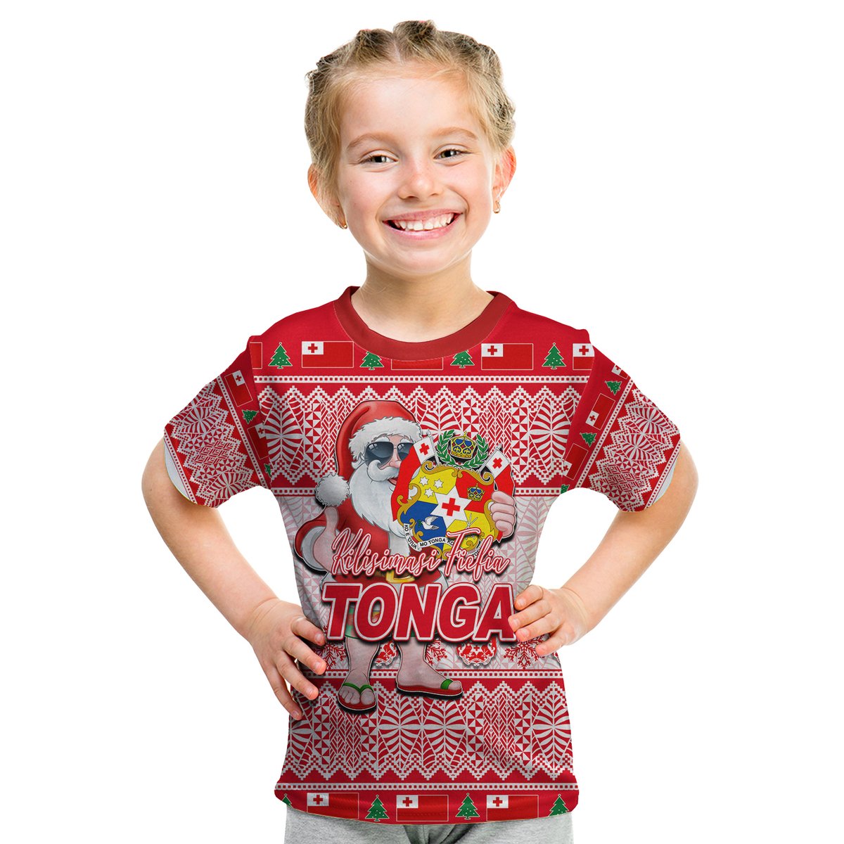 Tonga Christmas T Shirt Kid Cool Santa Claus LT6 Youth XL Size14 - Polynesian Pride