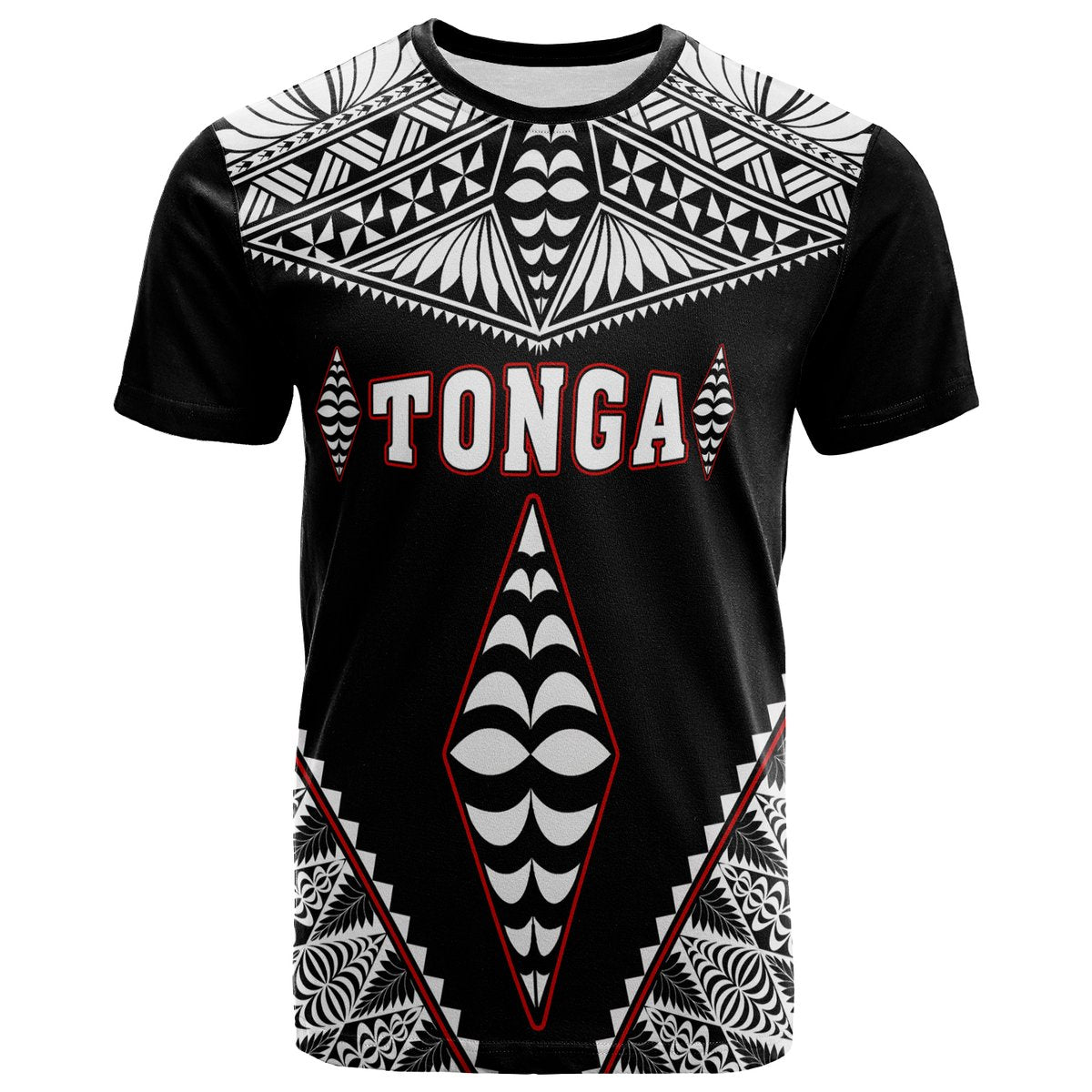 Tonga T-Shirt - Tongan Kupesi Pattern LT13 Unisex Black - Polynesian Pride