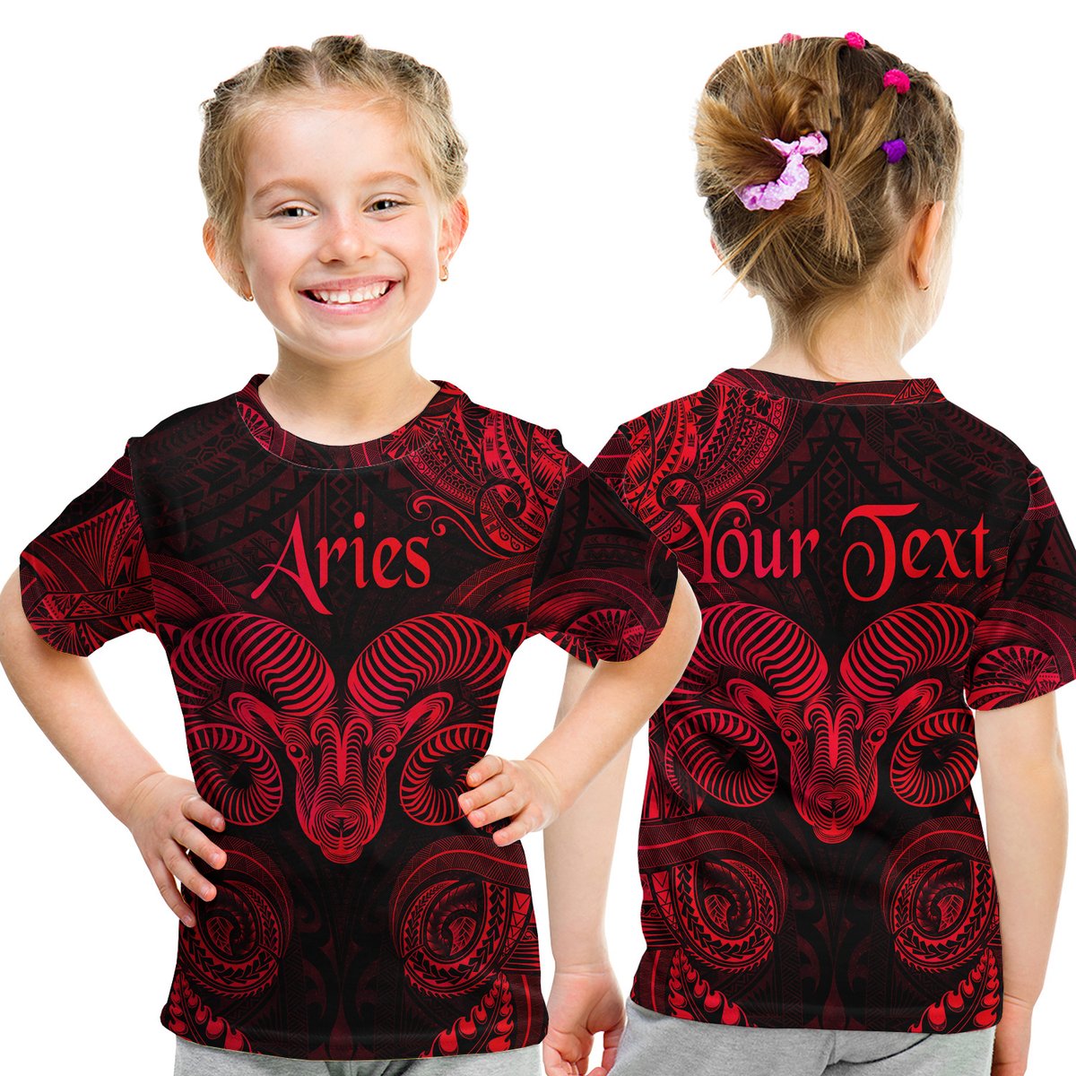 (Custom Personalised) Aries Zodiac Polynesian T Shirt Kid Unique Style - Red LT8 Youth XL Size14 - Polynesian Pride