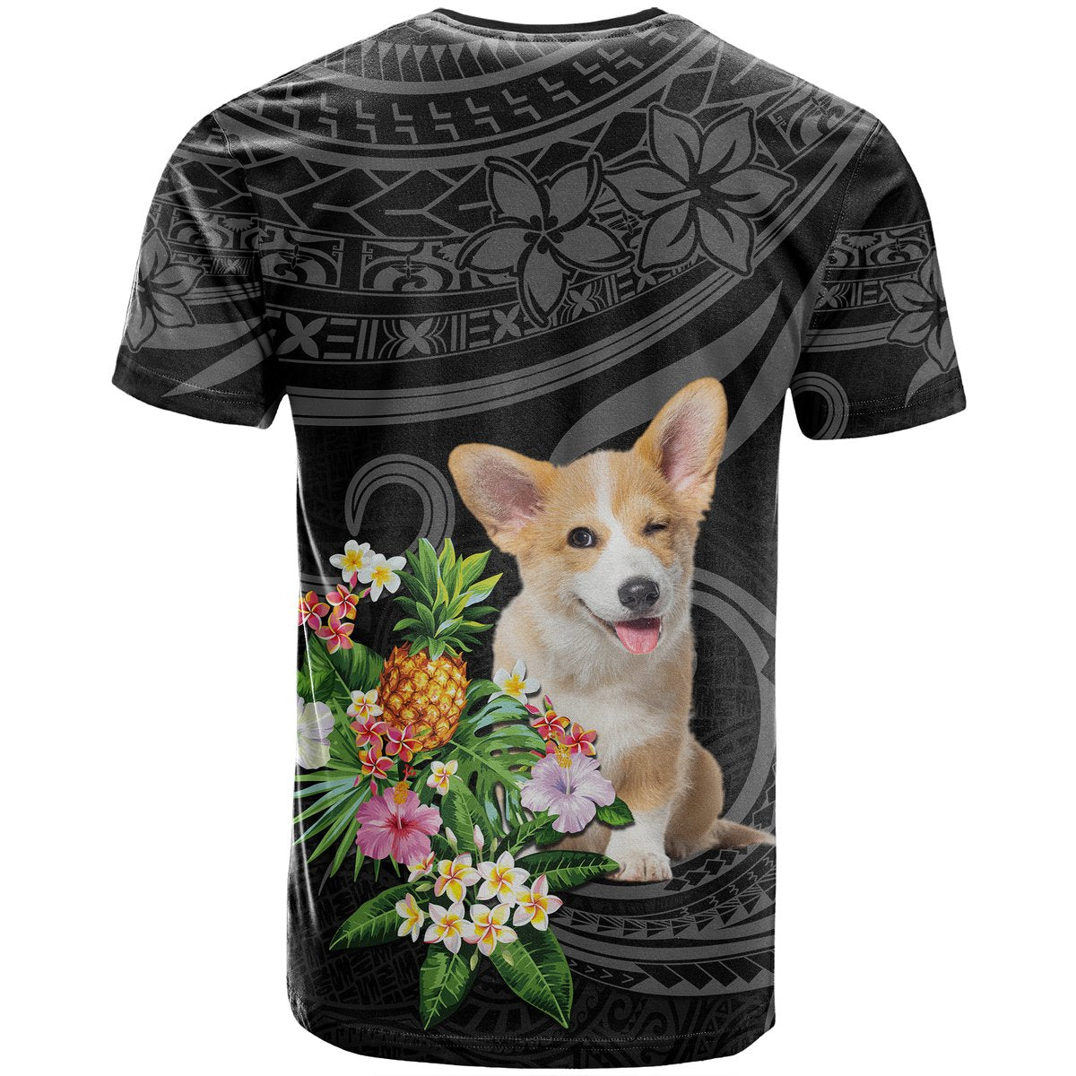 Custom Polynesian Dog T Shirt Corgi Mixed Tropical Flowers LT9 - Polynesian Pride