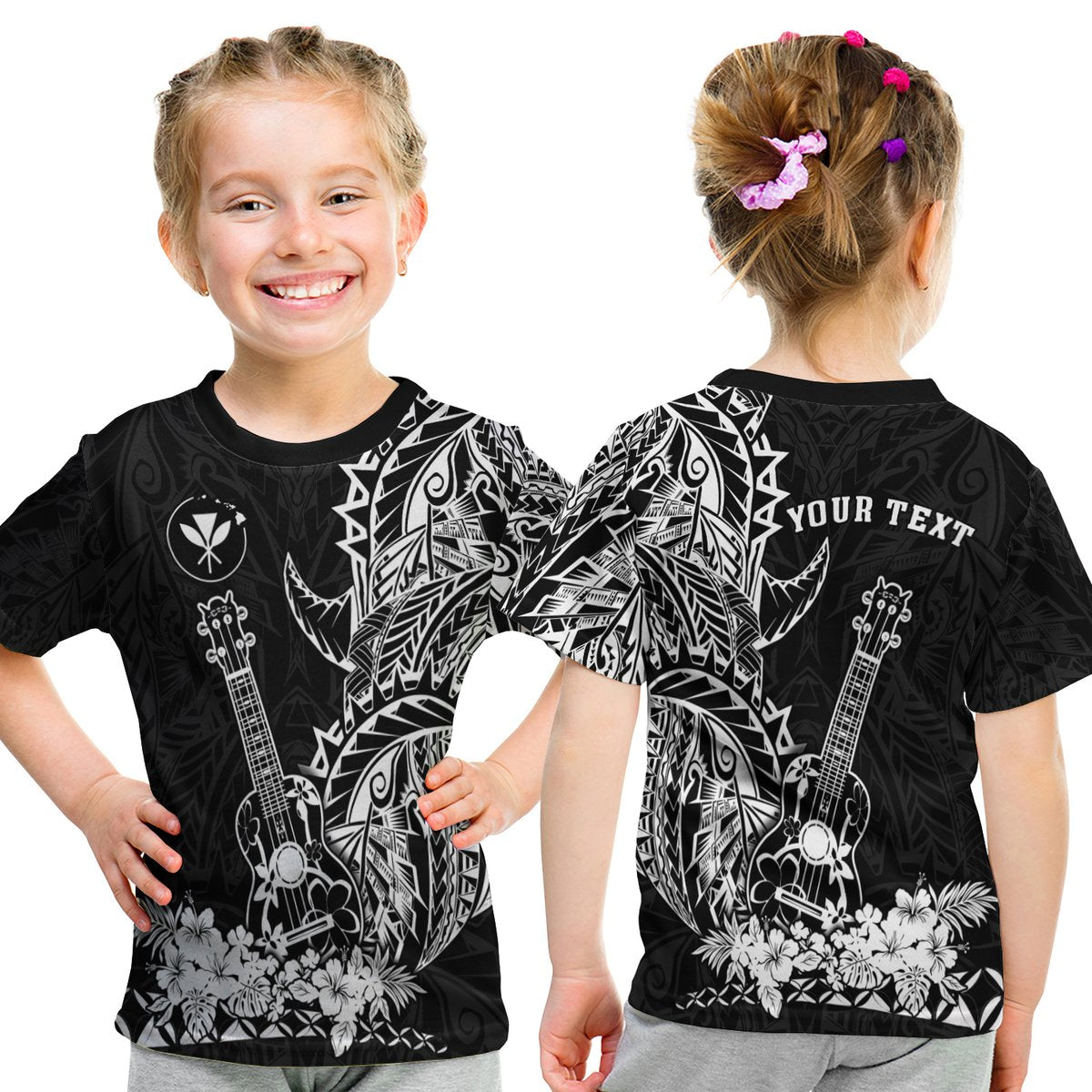 (Custom Personalised) Hawaii Polynesian T Shirt Kid White Ukulele LT13 Youth XL Size14 - Polynesian Pride
