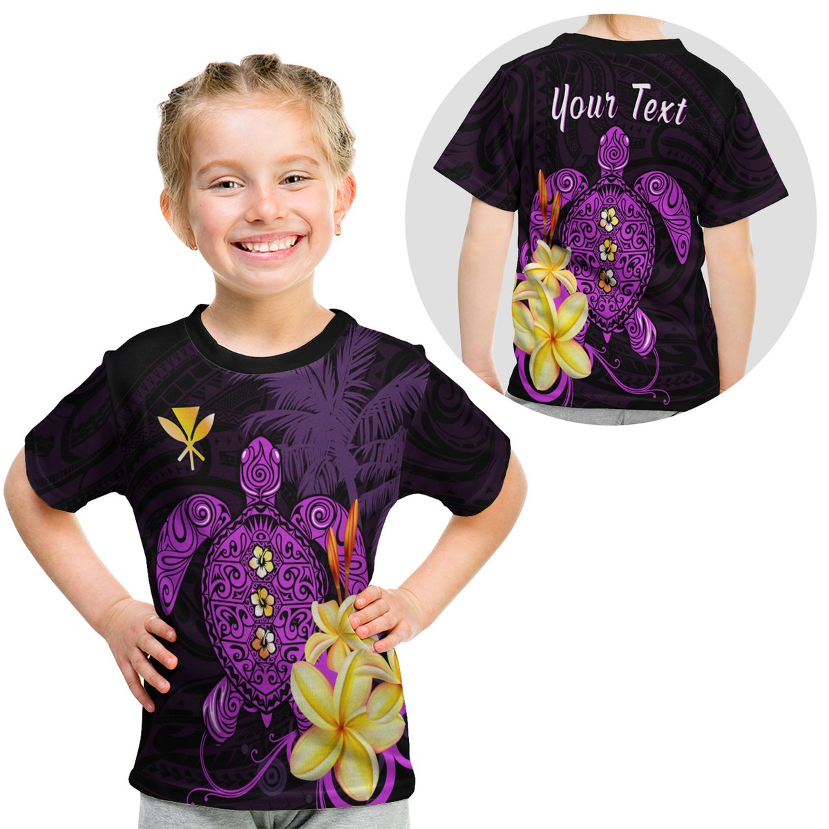(Custom Personalised) Hawaii Turtle T Shirt Kid Hawaiian Flowers Version Purple Elegant LT13 Youth XL Size14 - Polynesian Pride