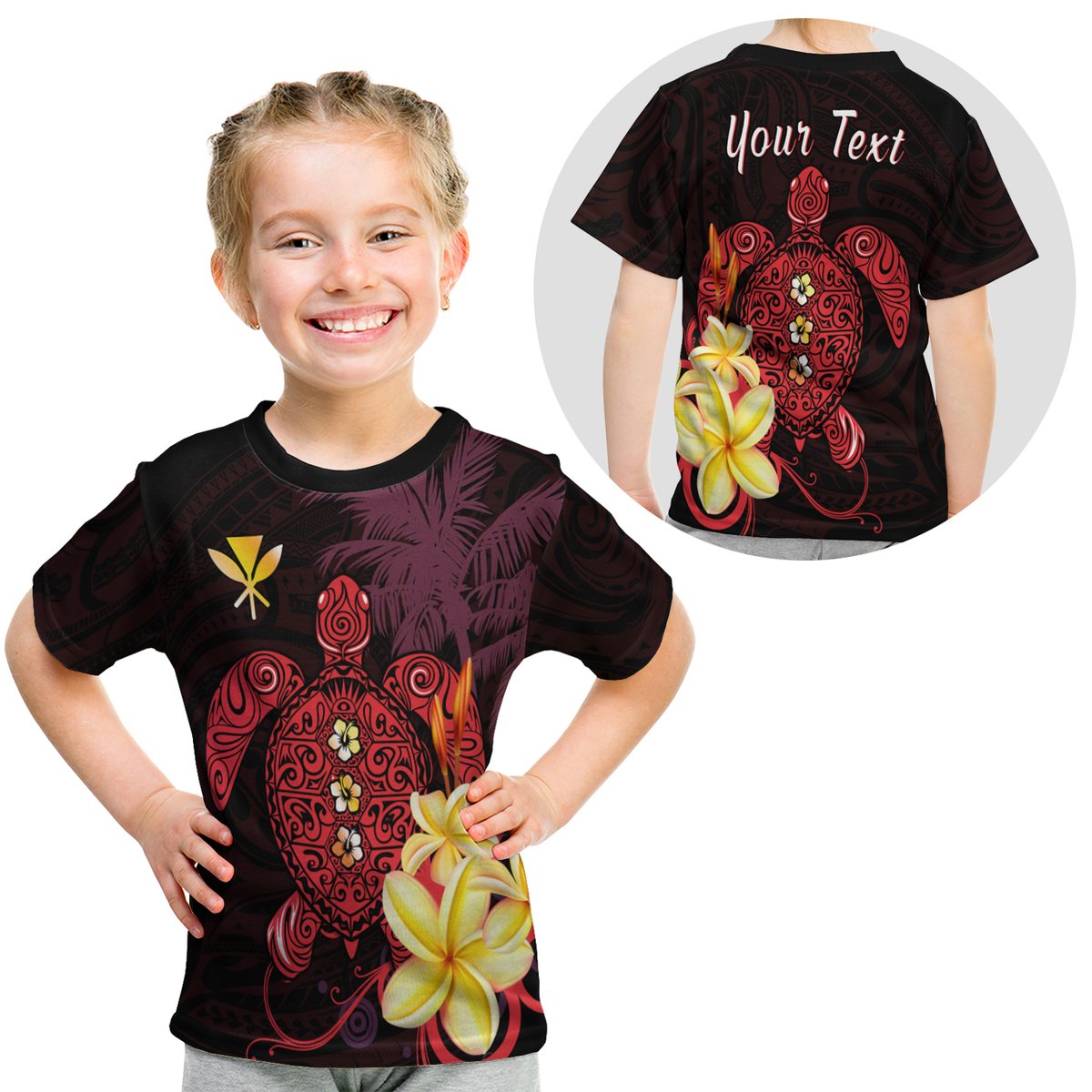 (Custom Personalised) Hawaii Turtle T Shirt Kid Hawaiian Flowers Version Red Elegant LT13 Youth XL Size14 - Polynesian Pride