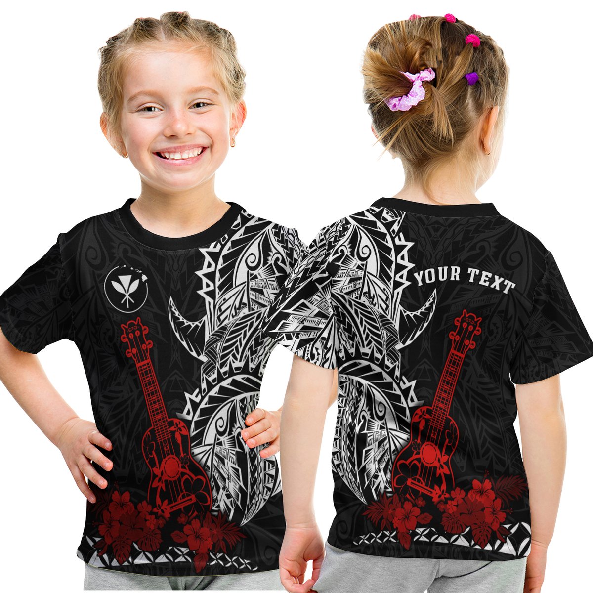 (Custom Personalised) Hawaii Polynesian T Shirt Kid Red Ukulele LT13 Youth XL Size14 - Polynesian Pride