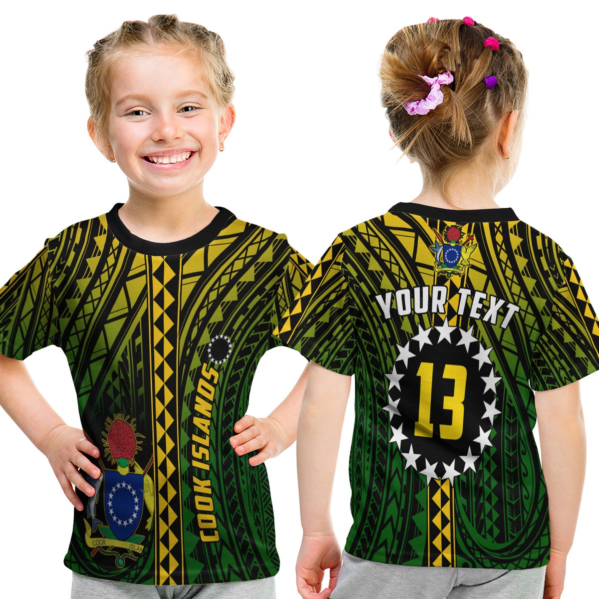 (Custom Text And Number) Cook Islands T Shirt Kid Polynesian Pattern Stars LT13 Youth XL Size14 - Polynesian Pride