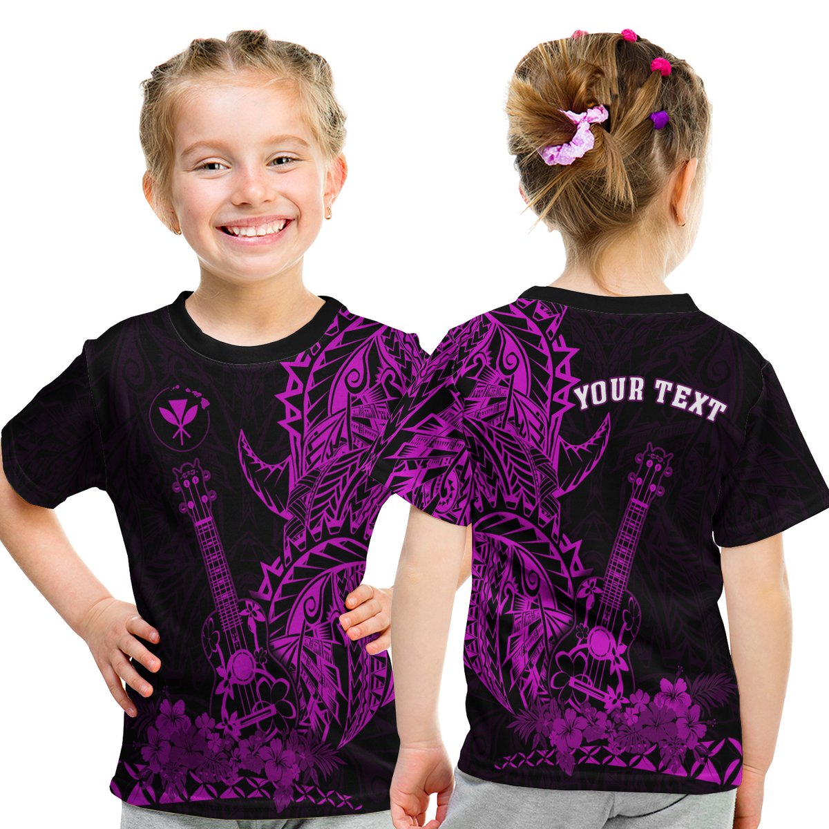 (Custom Personalised) Hawaii Polynesian T Shirt Kid Ukulele Purple LT13 Youth XL Size14 - Polynesian Pride