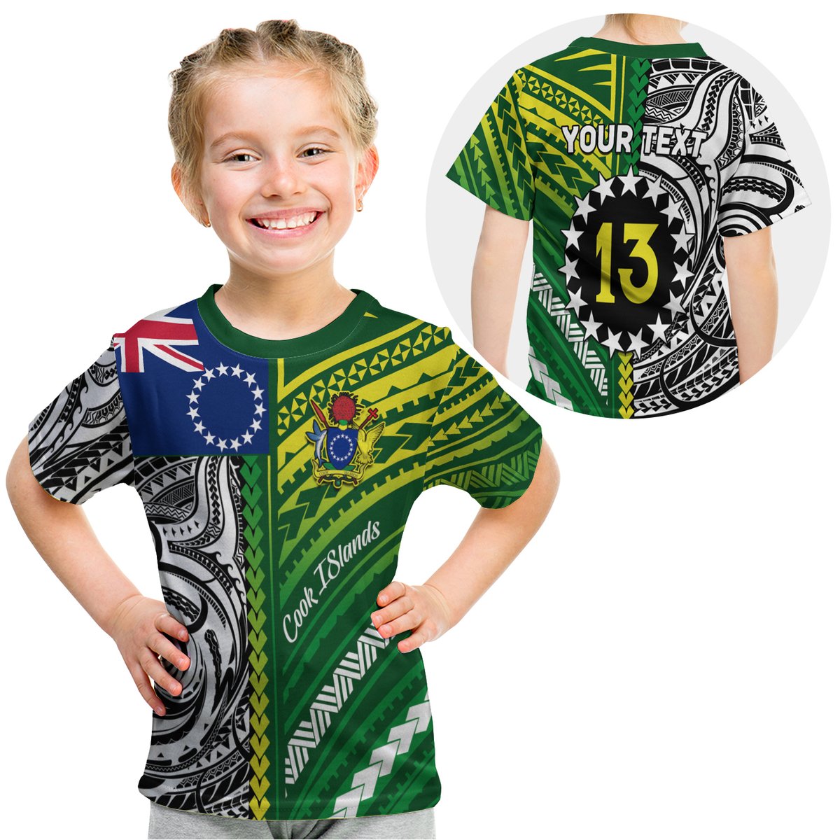 (Custom Personalised) Cook Islands Unique T Shirt Kid Polynesia Pattern - Custom Text And Number LT13 Youth XL Size14 - Polynesian Pride