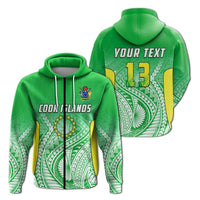(Custom Text and Number) Cook Islands Zip Hoodie Pattern Be Unique LT13 Unisex Green - Polynesian Pride