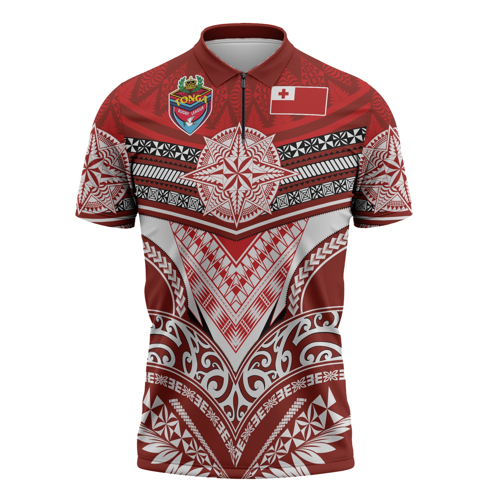Tonga Rugby Custom Zipper Polo Shirt Mana o Tonga-Tribal Heritage Edition Red Color LT03