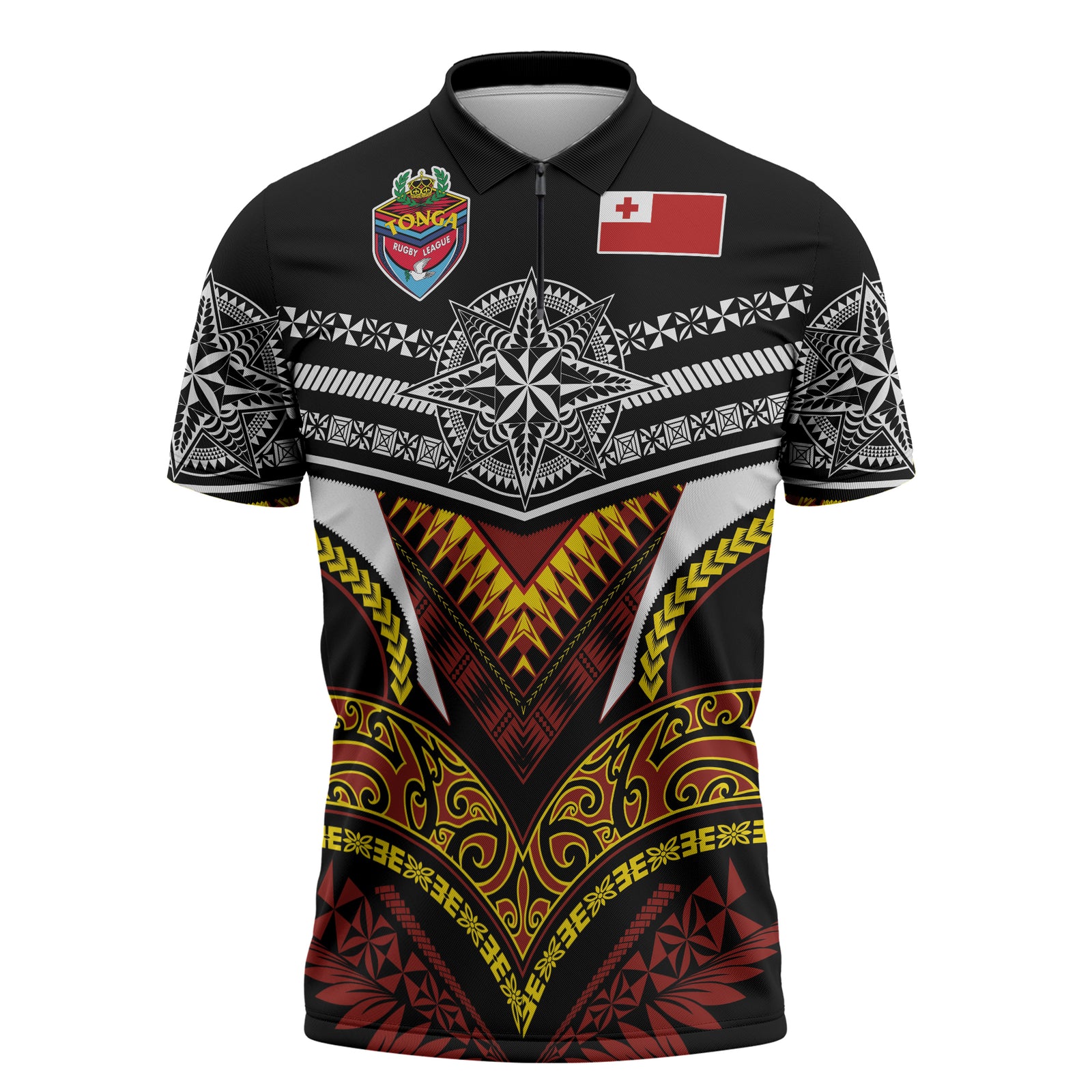 Tonga Rugby Custom Zipper Polo Shirt Mana o Tonga-Tribal Heritage Edition Black Color LT03