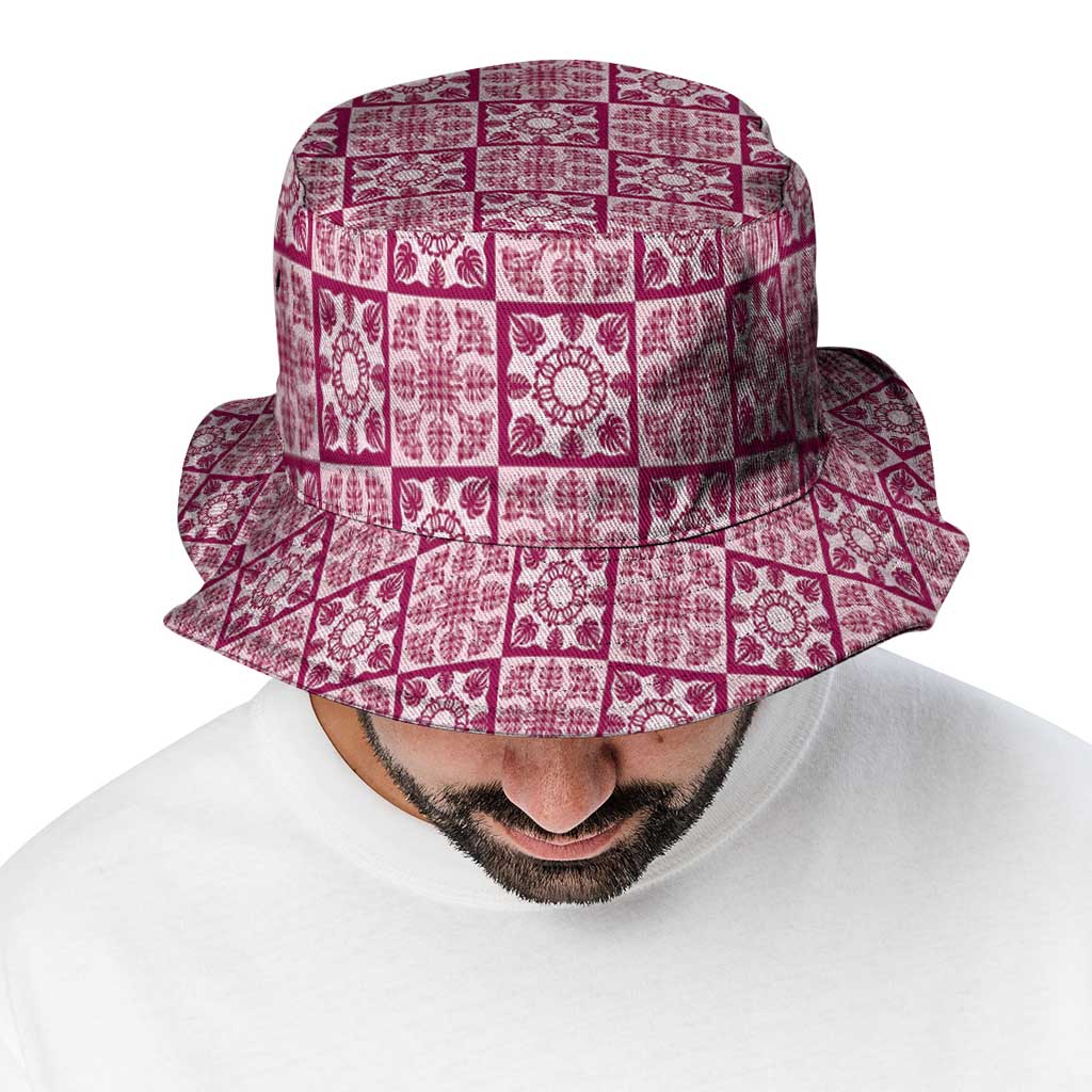 Akala Palaka Quilt Hawaii Bucket Hat Hawaiian Tropical Monstera Sea Turtle