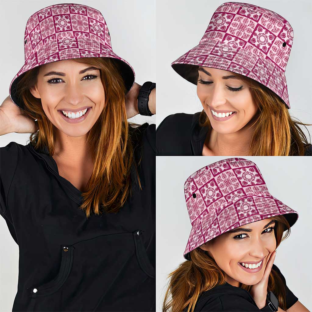 Akala Palaka Quilt Hawaii Bucket Hat Hawaiian Tropical Monstera Sea Turtle
