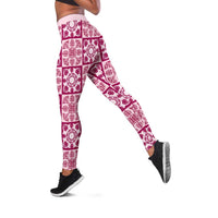 Akala Palaka Quilt Hawaii Leggings Hawaiian Tropical Monstera Sea Turtle
