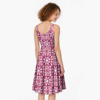 Akala Palaka Quilt Hawaii Midi Dress Hawaiian Tropical Monstera Sea Turtle