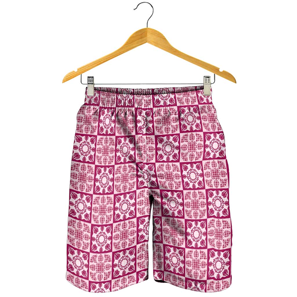 Akala Palaka Quilt Hawaii Shorts for Men Hawaiian Tropical Monstera Sea Turtle