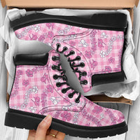 Alaka Aloha Hawaii All Season Boots Plumeria Lei With Palaka Motif LT14 Pink - Polynesian Pride