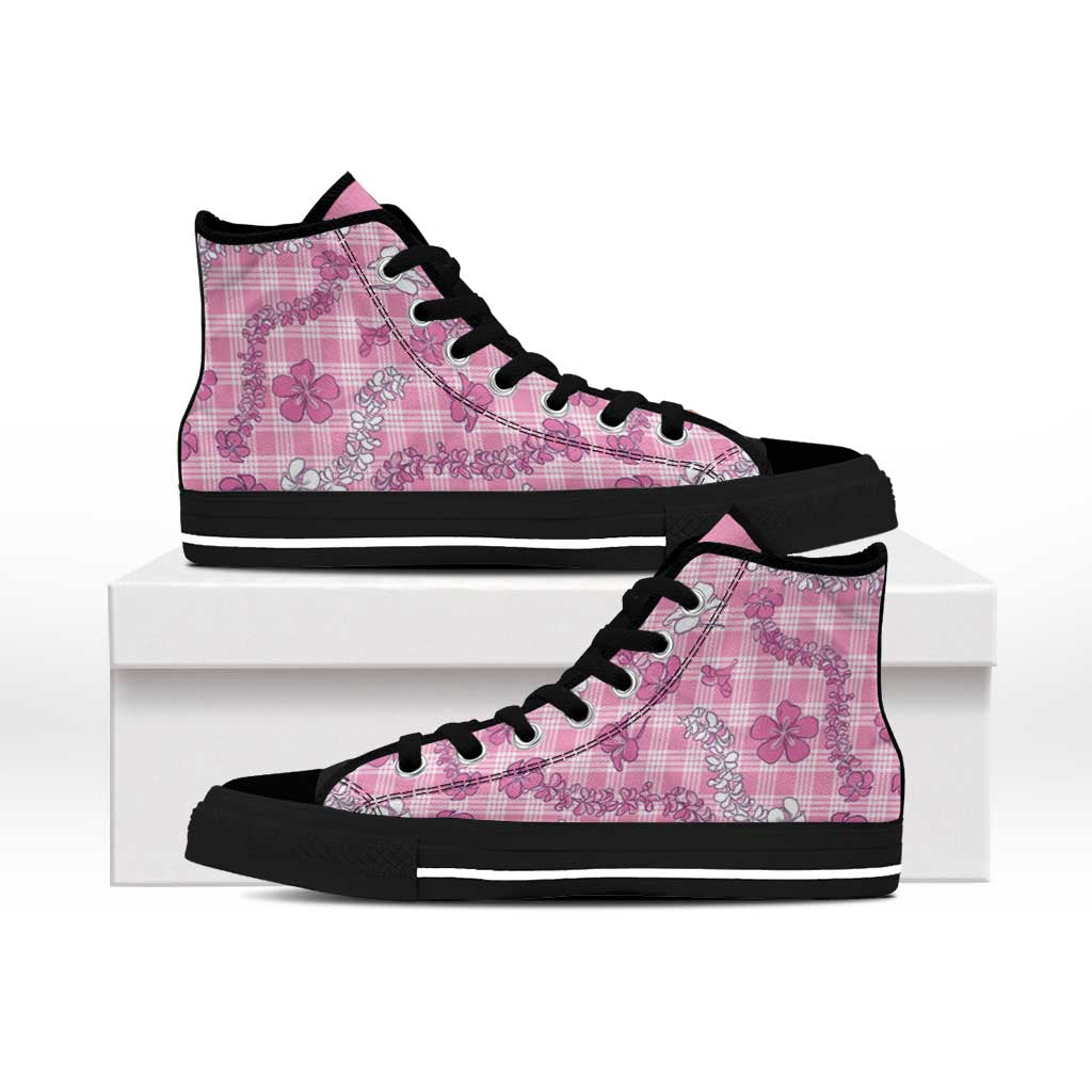 Alaka Aloha Hawaii High Top Shoes Plumeria Lei With Palaka Motif - Polynesian Pride