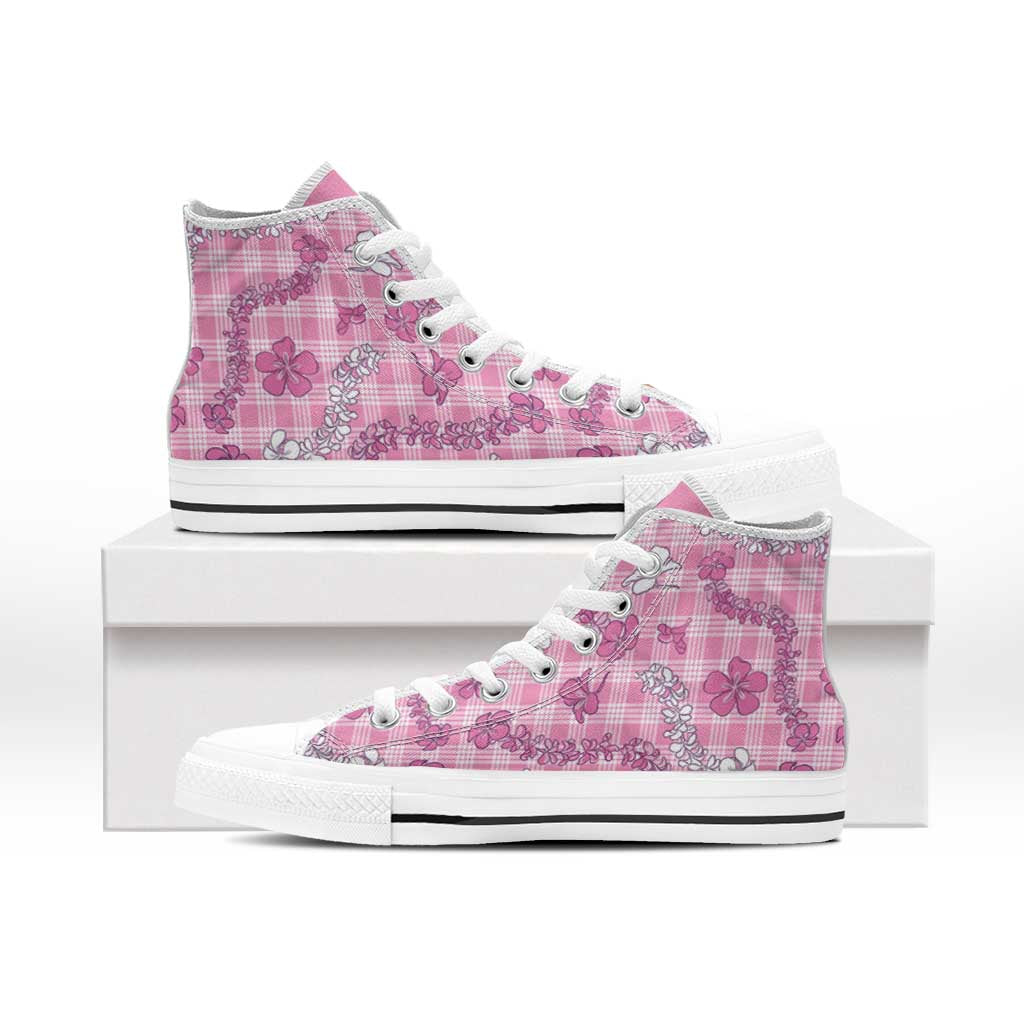 Alaka Aloha Hawaii High Top Shoes Plumeria Lei With Palaka Motif - Polynesian Pride