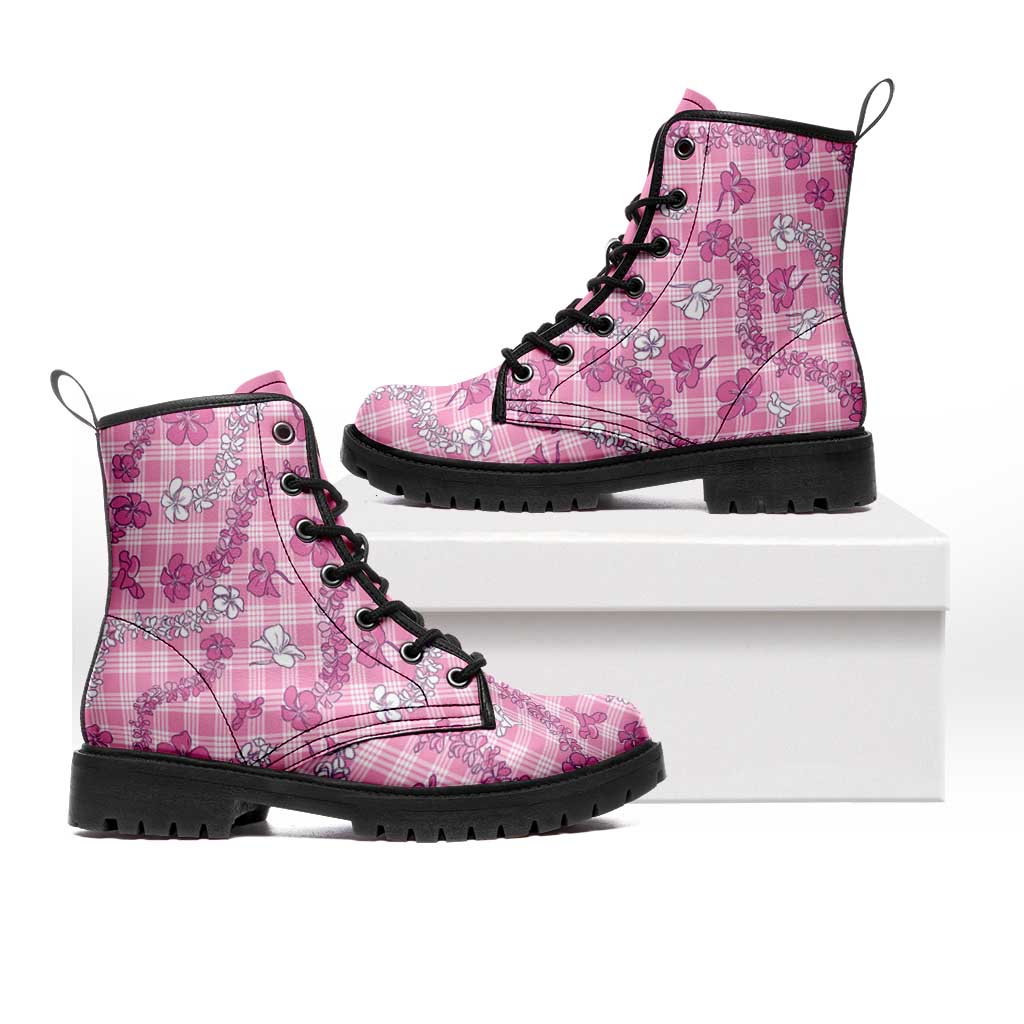 Alaka Aloha Hawaii Leather Boots Plumeria Lei With Palaka Motif - Polynesian Pride