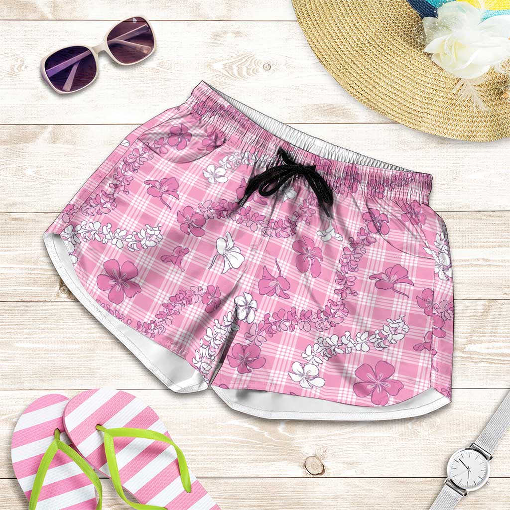 Alaka Aloha Hawaii Shorts for Women Plumeria Lei With Palaka Motif LT14 Pink - Polynesian Pride