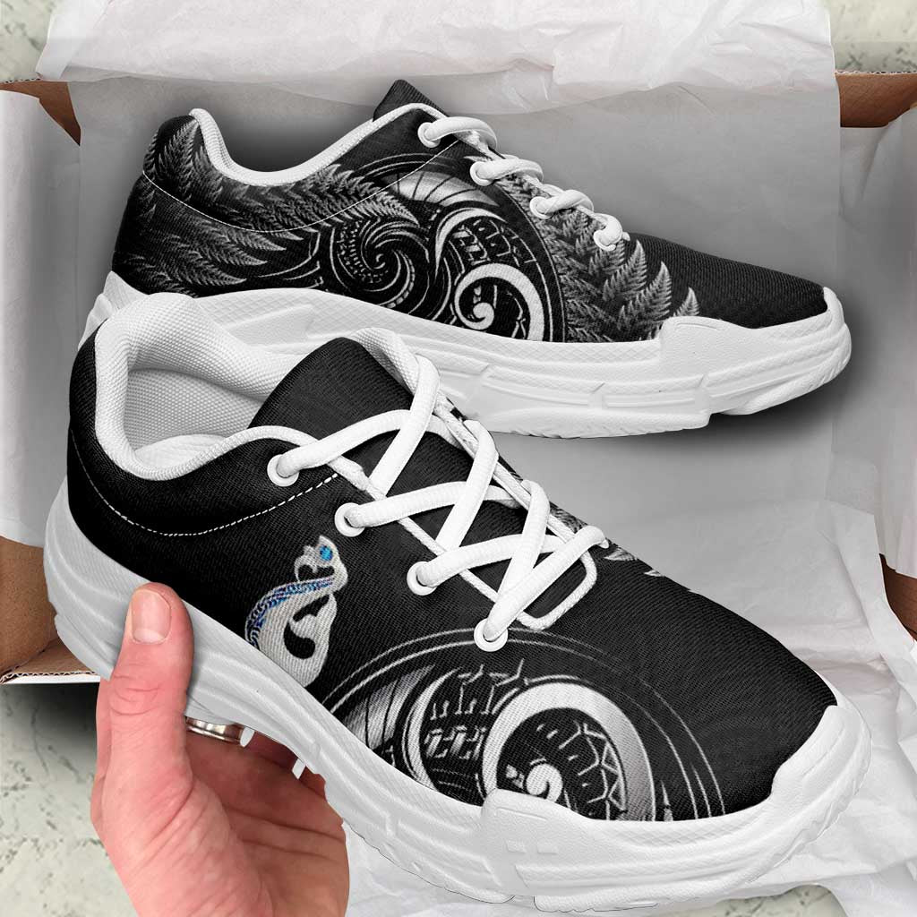 All Black New Zealand Chunky Sneakers Aotearoa Silver Fern With Manaia Maori Unique