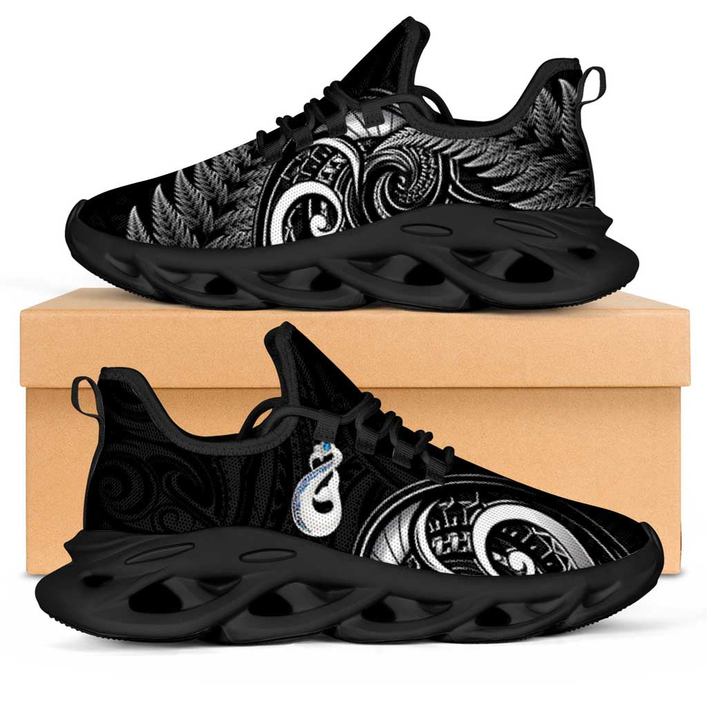 All Black New Zealand Clunky Sneakers Aotearoa Silver Fern With Manaia Maori Unique